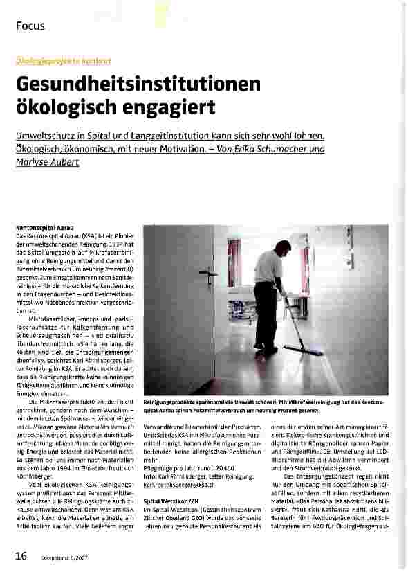 Vorschauseite 1: Gesundheitsinstitutionen ökologisch engagiert
