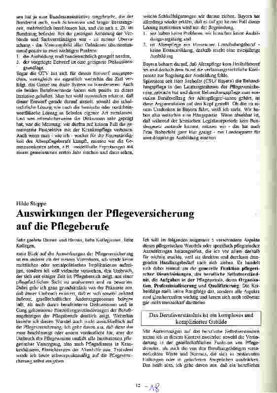 Vorschauseite 1: Auswirkungen der Pflegeversicherung auf die Pflegeberufe
