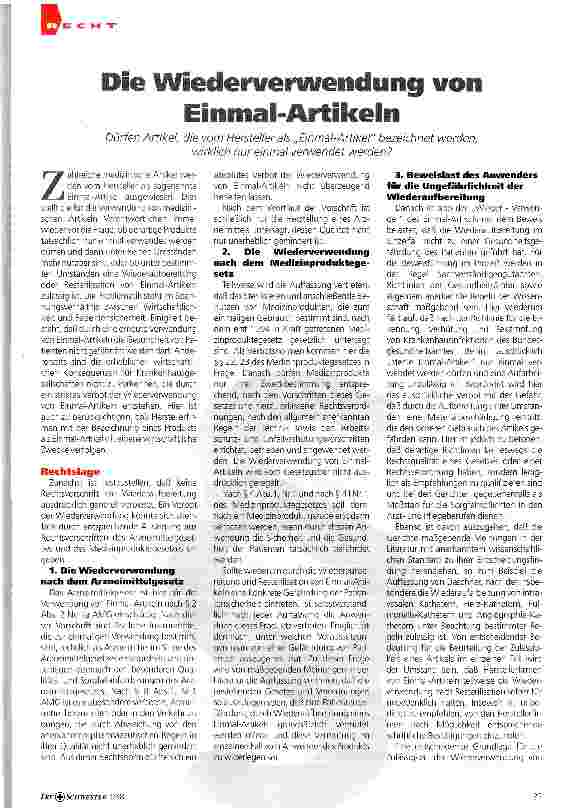 Vorschauseite 1: Die Wiederverwendung von Einmal-Artikeln