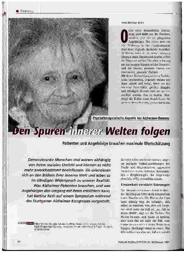 Vorschauseite 1: Den Spuren innerer Welten folgen Psychotherapeutische Aspekte bei Alzheimer-Demenz