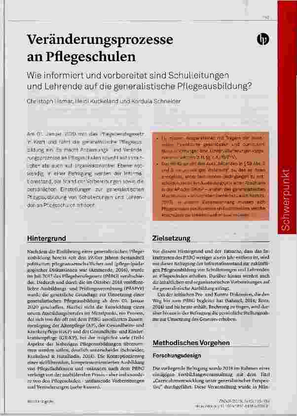 Vorschauseite 1: Veränderungsprozesse an Pflegeschulen