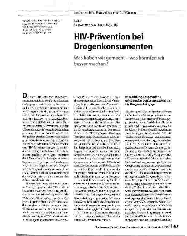 Vorschauseite 1: HIV-Prävention bei Drogenkonsumenten