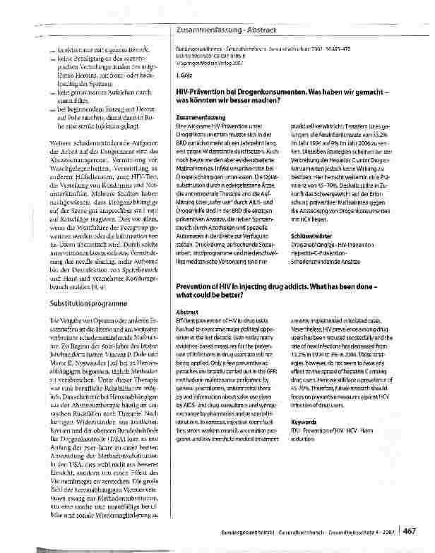 Vorschauseite 3: HIV-Prävention bei Drogenkonsumenten