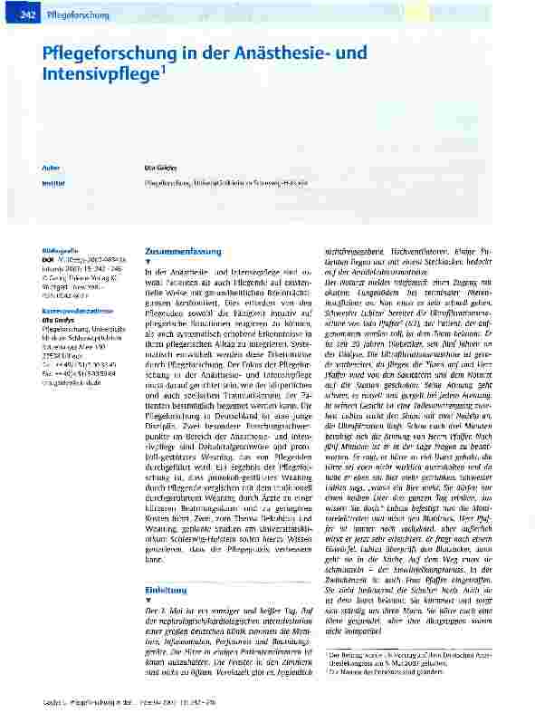 Vorschauseite 1: Pflegeforschung in der Anästhesieund Intensivpflege