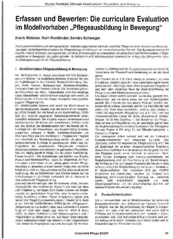 Vorschauseite 1: Erfassen und Bewerten: Die curriculare Evaluation im Modellvorhaben „Pflegeausbildung in Bewegung