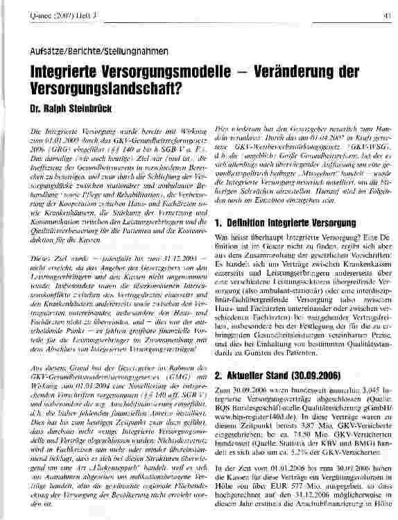 Vorschauseite 1: Integrierte Versorgungsmodelle-Veränderung de Versorgungslandschaft?
