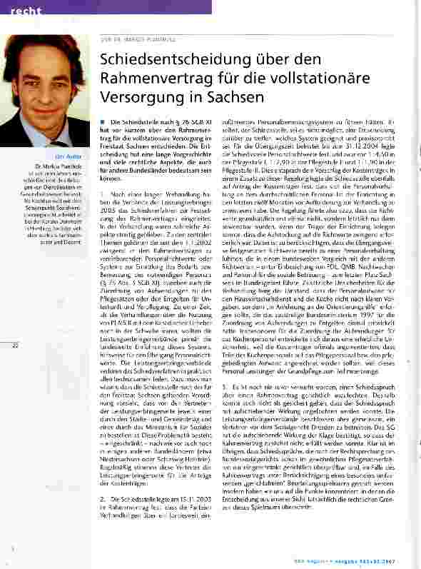 Vorschauseite 1: Schiedsentscheidung über den Rahmenvertrag für die vollstationäre Versorgung in Sachsen