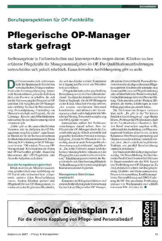 Vorschauseite 1: Pflegerische OP-Manager stark gefragt