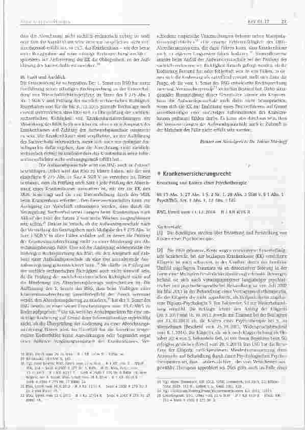 Vorschauseite 1: Krankenversicherungsrecht Erstattung von Kosten einer Psychotherapie