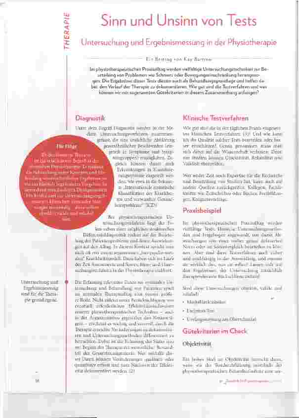 Vorschauseite 1: Sinn und U nsinn von Tests Untersuchung und Ergebnismessung in der Physiotherapie