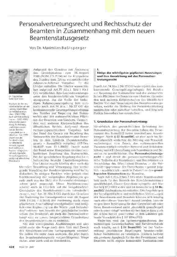 Vorschauseite 1: Personalvertretungsrecht und Rechtsschutz der Beamten in Zusammenhang mit dem neuen Beamtenstatusgesetz