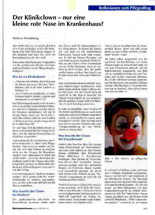 Vorschauseite 1: Der Klinikclown - nur eine kleine rote Nase im Krankenhaus?