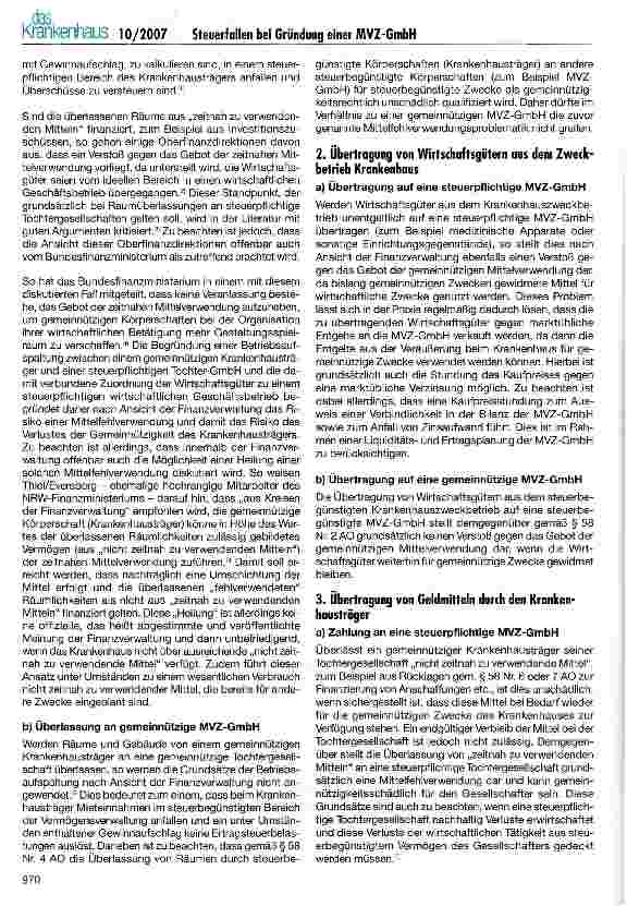Vorschauseite 4: Steuerfallen bei Gründung einer MVZ-GmbH durch steuerbegünstigte Krankenhausträger
