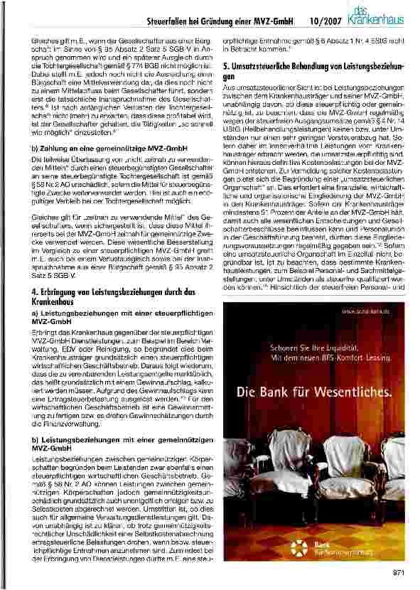 Vorschauseite 5: Steuerfallen bei Gründung einer MVZ-GmbH durch steuerbegünstigte Krankenhausträger