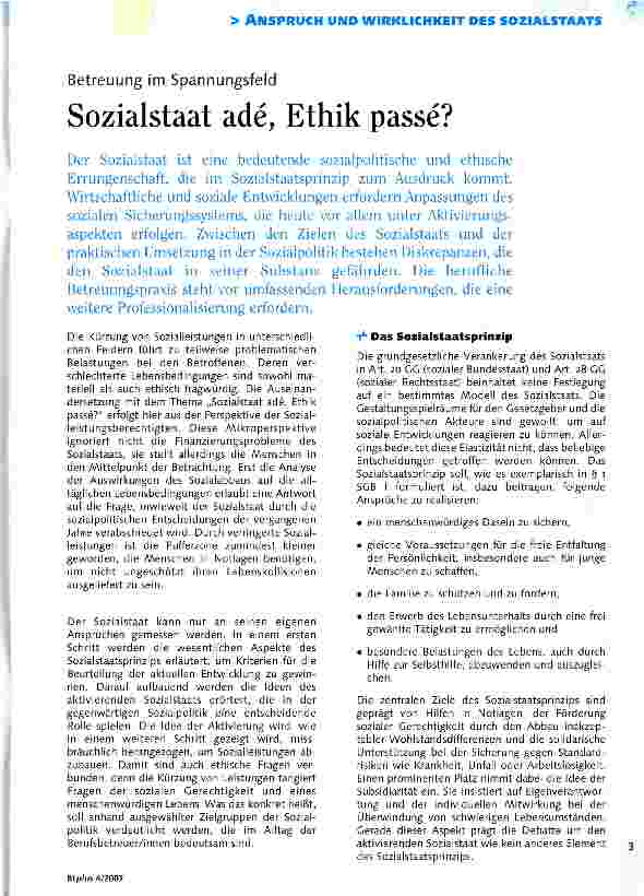 Vorschauseite 1: Sozialstaat ade, Ethik passe?