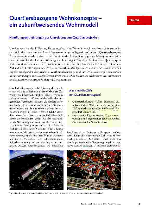 Vorschauseite 1: Quartiersbezogene Wohnkonzepte -ein zukunftweisendes Wohnmodell