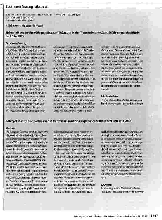 Vorschauseite 4: Sicherheit von In-vitro-Diagnostika zum Gebrauch in der Transfusionsmedizin