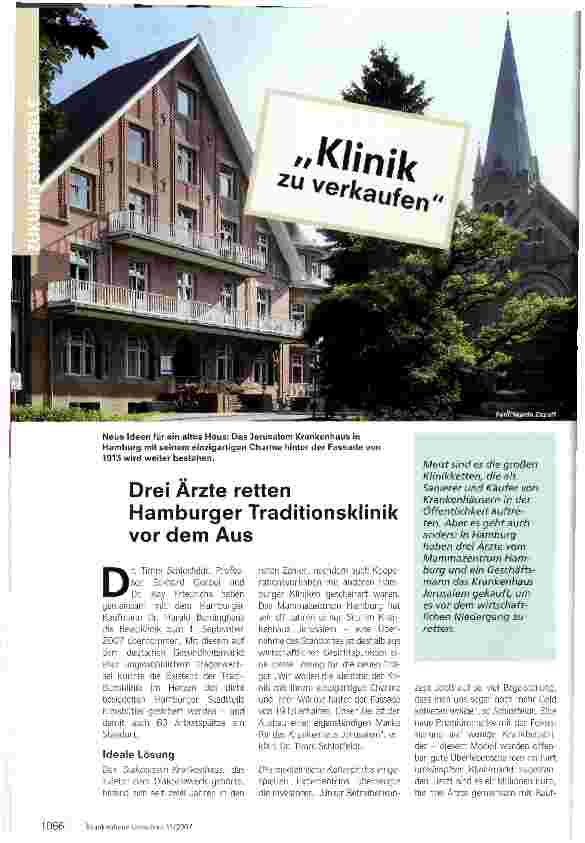 Vorschauseite 1: Drei Ärzte retten Hamburger Traditionsklinik vor dem Aus