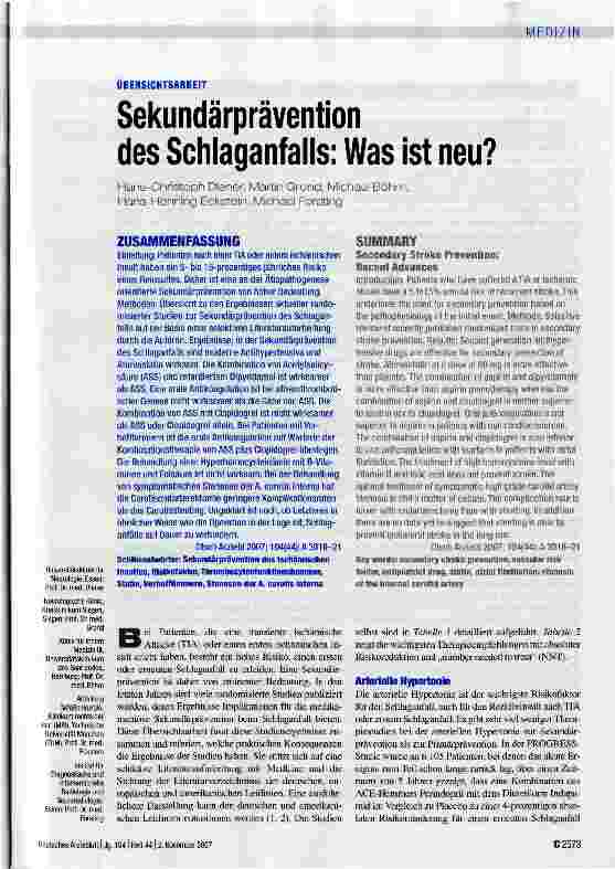 Vorschauseite 1: Sekundärprävention des Schlaganfalls: Was ist neu?