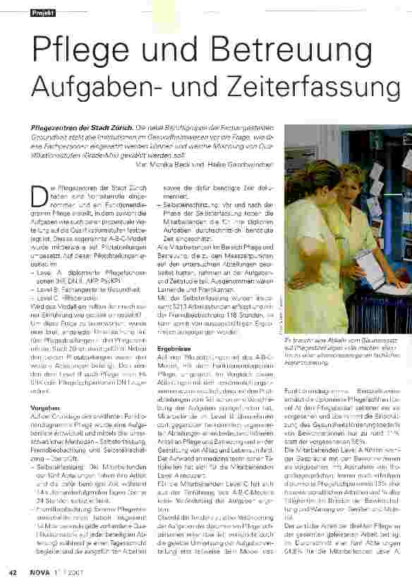 Vorschauseite 1: Pflege und Betreuung Aufgabenund Zeiterfassung