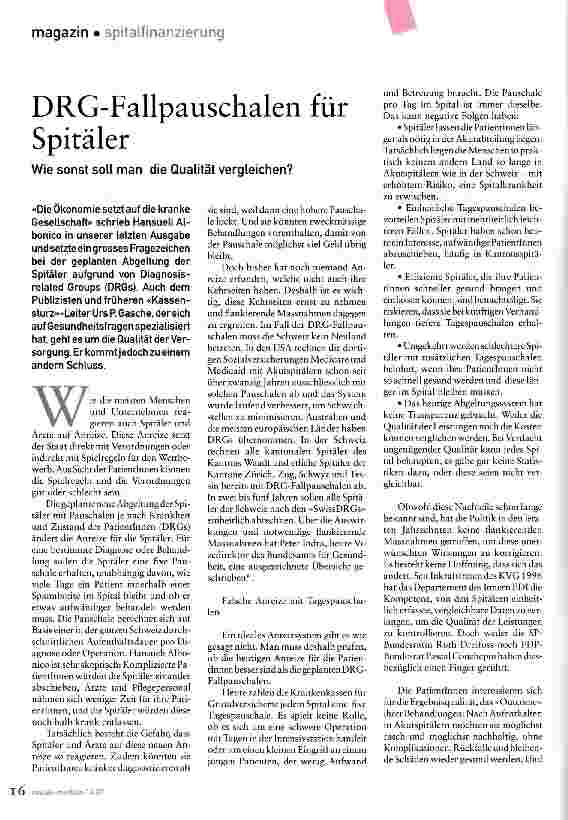 Vorschauseite 1: DRG-Fallpauschalen für Spitäler