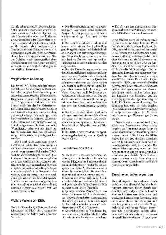 Vorschauseite 2: DRG-Fallpauschalen für Spitäler