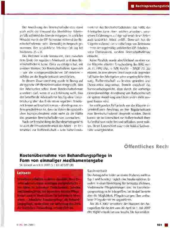 Vorschauseite 1: Kostenübernahme von Behandlungspflege in Form von einmaliger Medikamentengabe