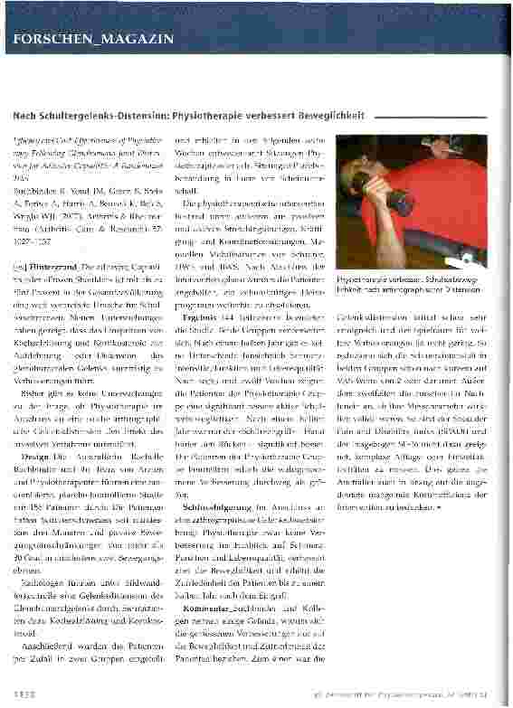 Vorschauseite 1: Nach Schultergelenks-Distension: Physiotherapie verbessert Beweglichkeit