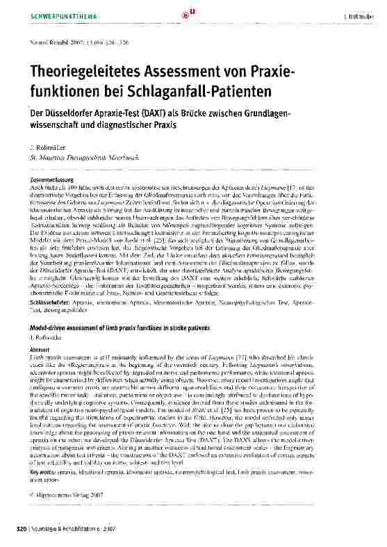 Vorschauseite 1: Theoriegeleitetes Assessment von Praxie-funktionen bei Schlaganfall-Patienten