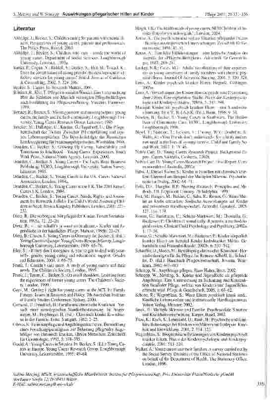 Vorschauseite 6: Kinder und Jugendliche als pflegende Angehörige: Wie sich pflegerische Hilfen auf ihr Leben auswirken können. Eine internationale Literaturstudie (1990-2006)