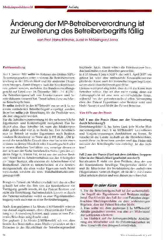 Vorschauseite 1: Änderung der MP-Betreiberverordnung ist zur Erweiterung des Betreiberbegriffs fällig