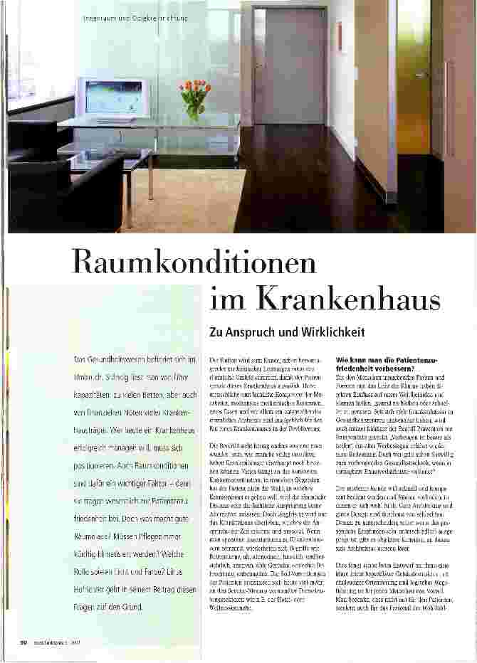 Vorschauseite 1: Raumkonditionen im Krankenhaus Zu Anspruch und Wirklichkeit
