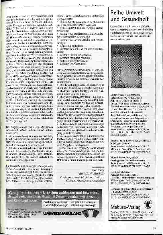 Vorschauseite 2: Interdisziplinärer ganzheitlicher Ansatz Das Hessische Zentrum für Klinische Umweltmedizin an der Universitätsklinik Gießen