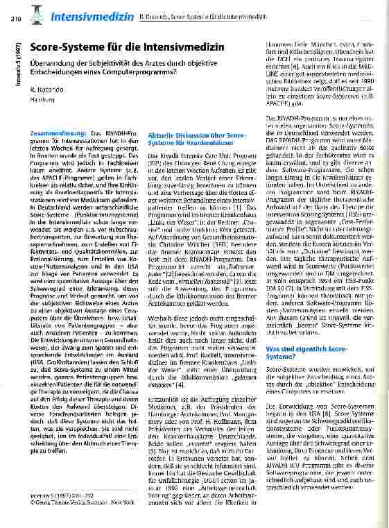 Vorschauseite 1: Score-Systeme für die Intensivmedizin Überwindung der Subjektivität des Arztes durch objektive Entscheidungen eines Computerprogramms?
