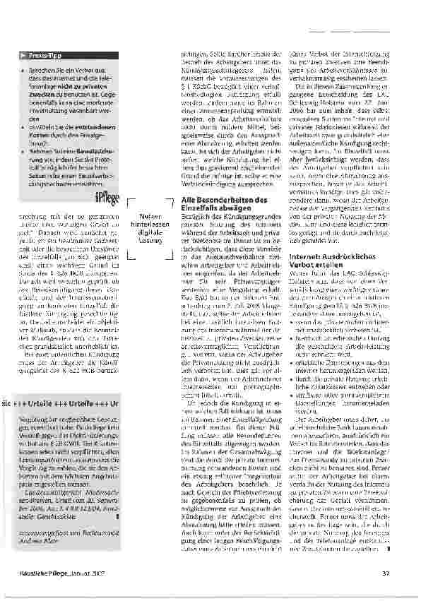 Vorschauseite 2: Arbeitsrecht: Besonderheiten bei Kündigungen wegen privater Internetnutzung - Surfen im Betrieb