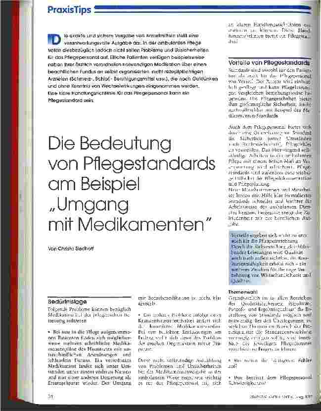 Vorschauseite 1: Die Bedeutung von Pflegestandards am Beispiel Umgang mit Medikamenten