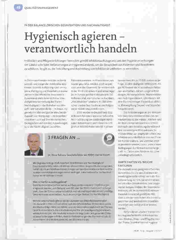 Vorschauseite 1: IN DER BALANCE ZWISCHEN DESINFEKTION UND NACHHALTIGKEIT Hygienisch agieren verantwortlich handeln