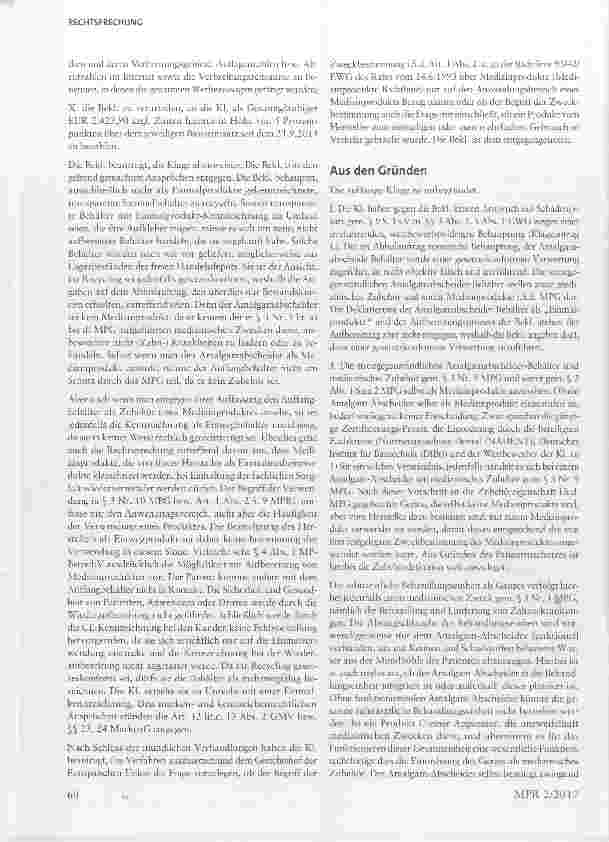 Vorschauseite 4: Wettbewerbsverstoß durch irreführende Werbung: Recycling von als Einweg-Produkte gekennzeichneten Amalgamabscheider-Behältern