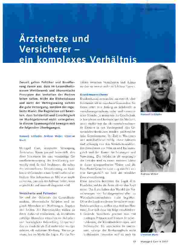 Vorschauseite 1: Ärztenetze und Versichererein kompliziertes Verhältnis