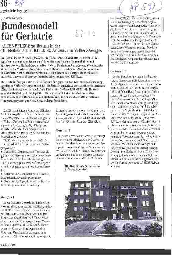 Vorschauseite 1: Bundesmodell für Geriatrie Altenpflege zu Besuch in der 3.Medizinischen Klinik Antonius