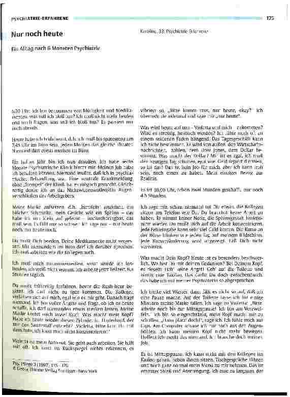 Vorschauseite 1: Nur noch heute Ein Alltag nach 6 Monaten Psychiatrie