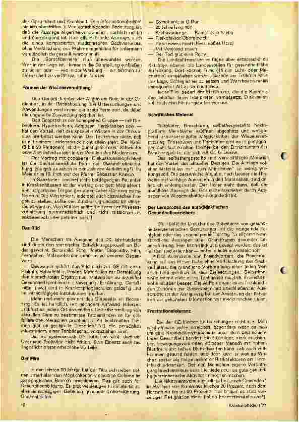 Vorschauseite 2: Didaktische Fragen Gesundheitserziehung - Kernstück der Gesundheitsvorsorge (VII)