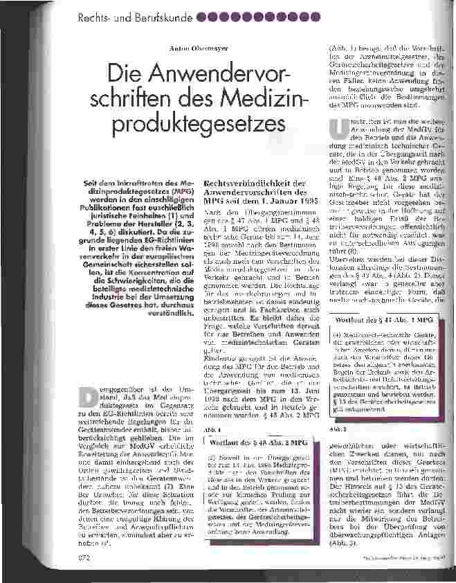 Vorschauseite 1: Die Anwendervorschriften des Medizinproduktegesetzes