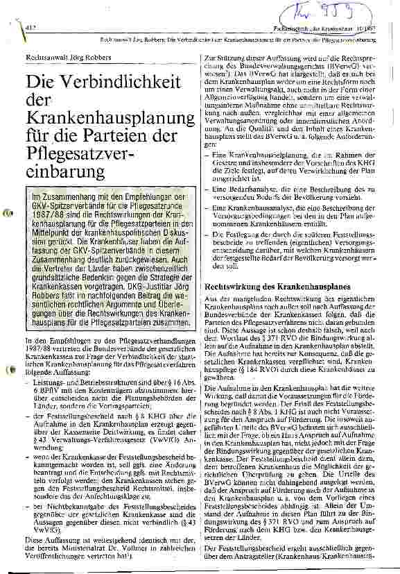 Vorschauseite 1: Die Verbindlichkeit der Krankenhausplanung für die Parteien der Pflegesatzvereinbarung.