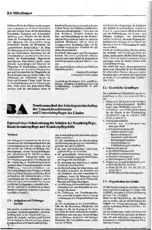 Vorschauseite 1: Entwurf einer Schulordnung für Schulen der Krankenpflege, Kinderkrankenpflege und Krankenpflegehilfe