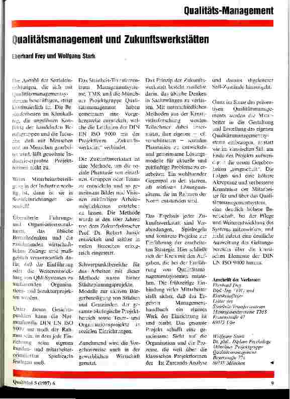 Vorschauseite 1: Qualitätsmanagement und Zukunftswerkstätten