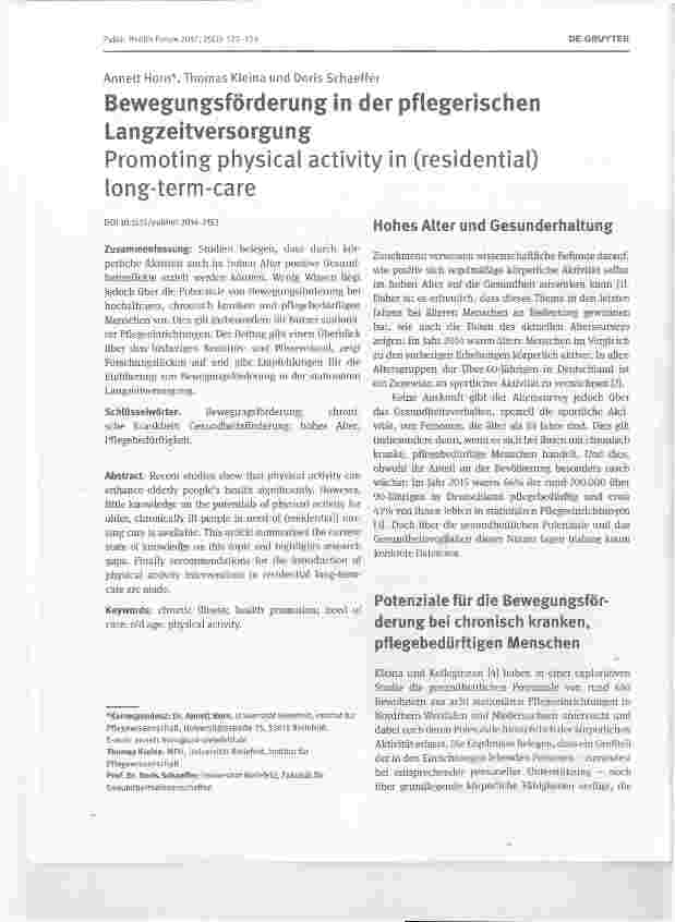 Vorschauseite 1: Bewegungsförderung in der pflegerischen Langzeitversorgung