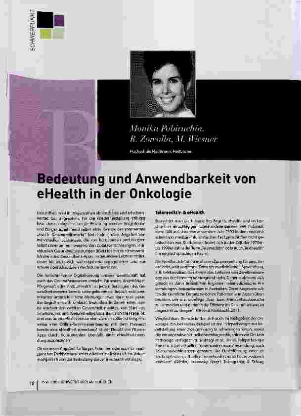 Vorschauseite 1: Bedeutung und Anwendbarkeit von eHealth in der Onkologie