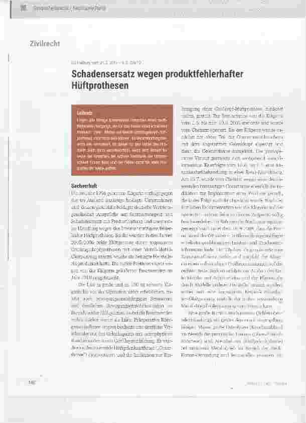 Vorschauseite 1: Schadensersatz wegen produktfehlerhafter Hüftprothesen