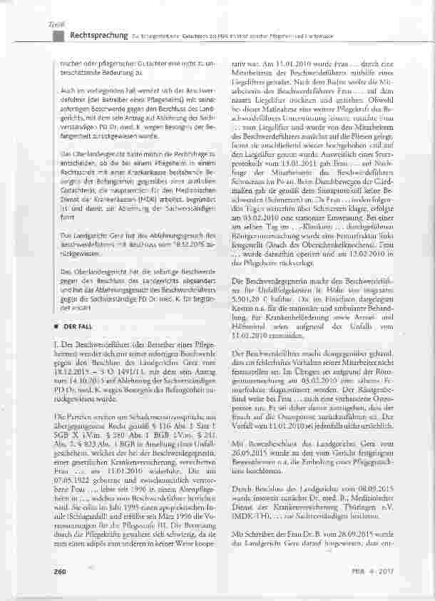 Vorschauseite 2: Zur Befangenheit einer Gutachterin des MDK im Streit zwischen Pflegeheim und Krankenkasse
